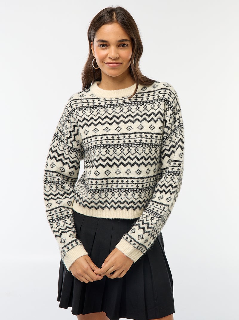 Pull en maille grosse jauge col rond Noir - Kiabi