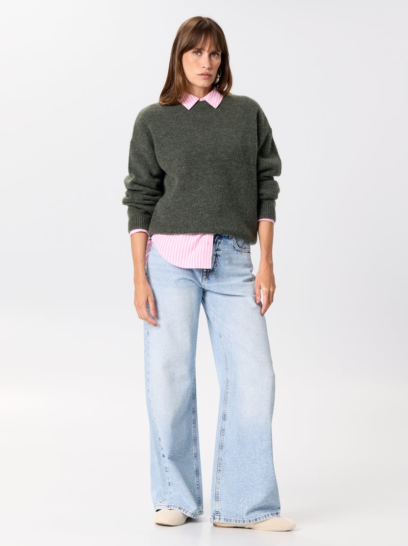 Pull en maille grosse jauge Vert - Kiabi