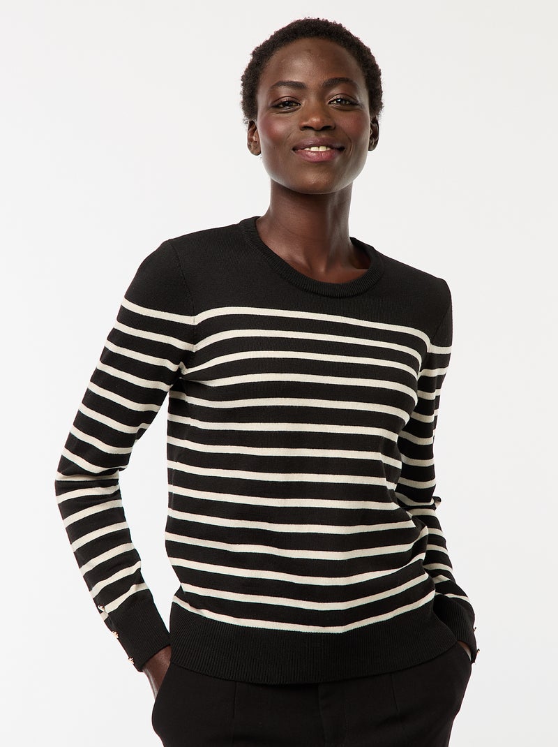 Pull en maille léger col rond Noir - Kiabi