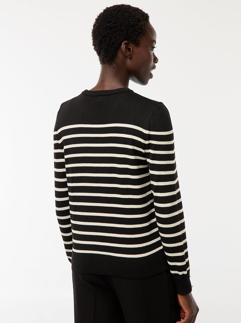 Pull en maille léger col rond Noir - Kiabi