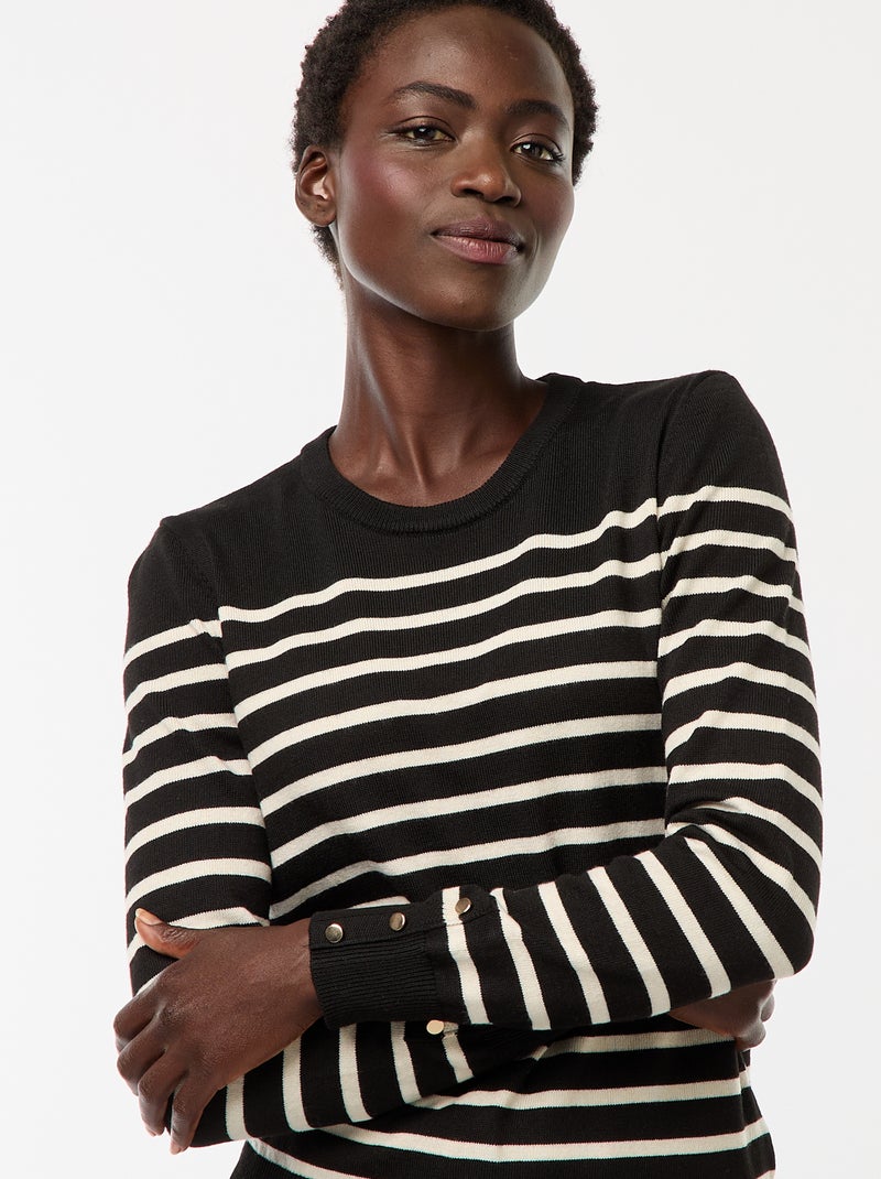 Pull en maille léger col rond Noir - Kiabi