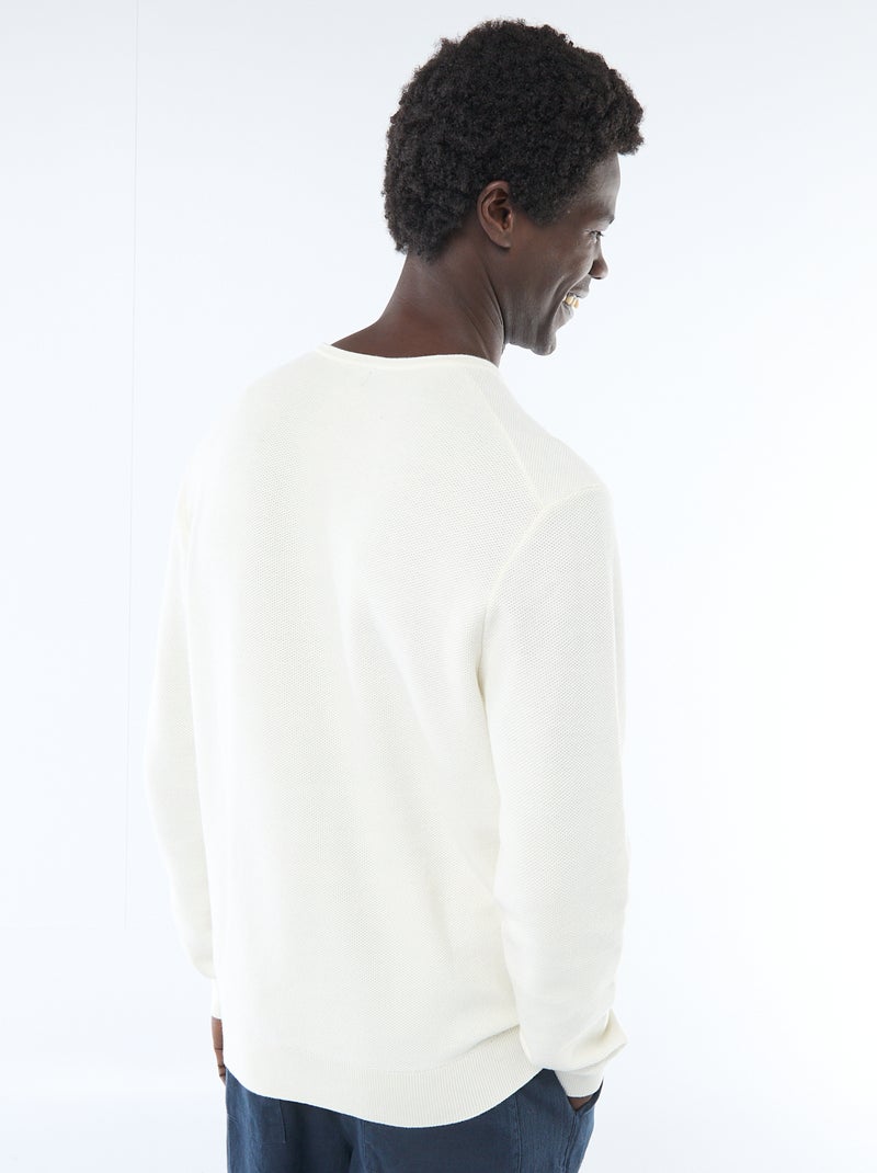 Pull en maille nid d'abeille Blanc - Kiabi