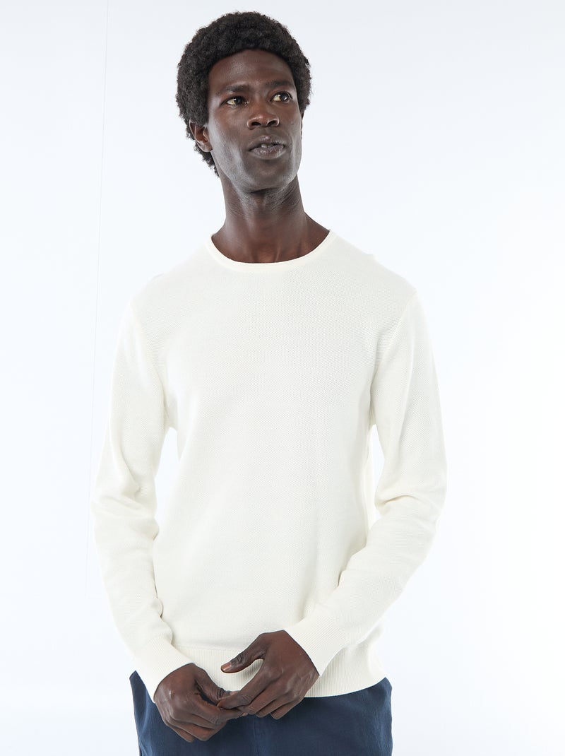 Pull en maille nid d'abeille Blanc - Kiabi