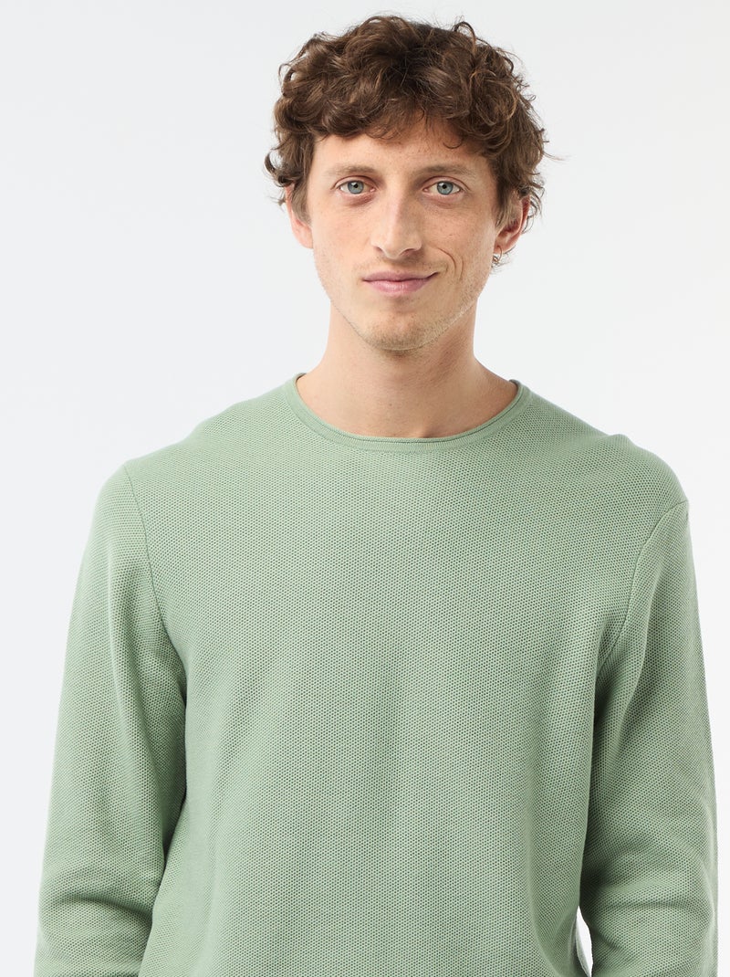 Pull en maille nid d'abeille Vert - Kiabi