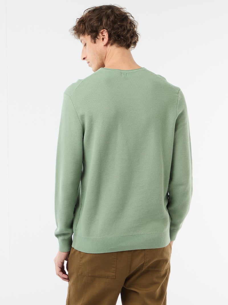 Pull en maille nid d'abeille Vert - Kiabi