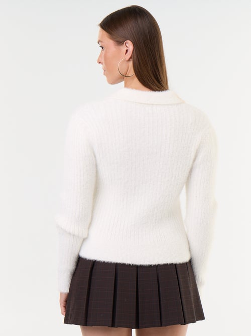 Pull en maille poilue avec col polo - Kiabi