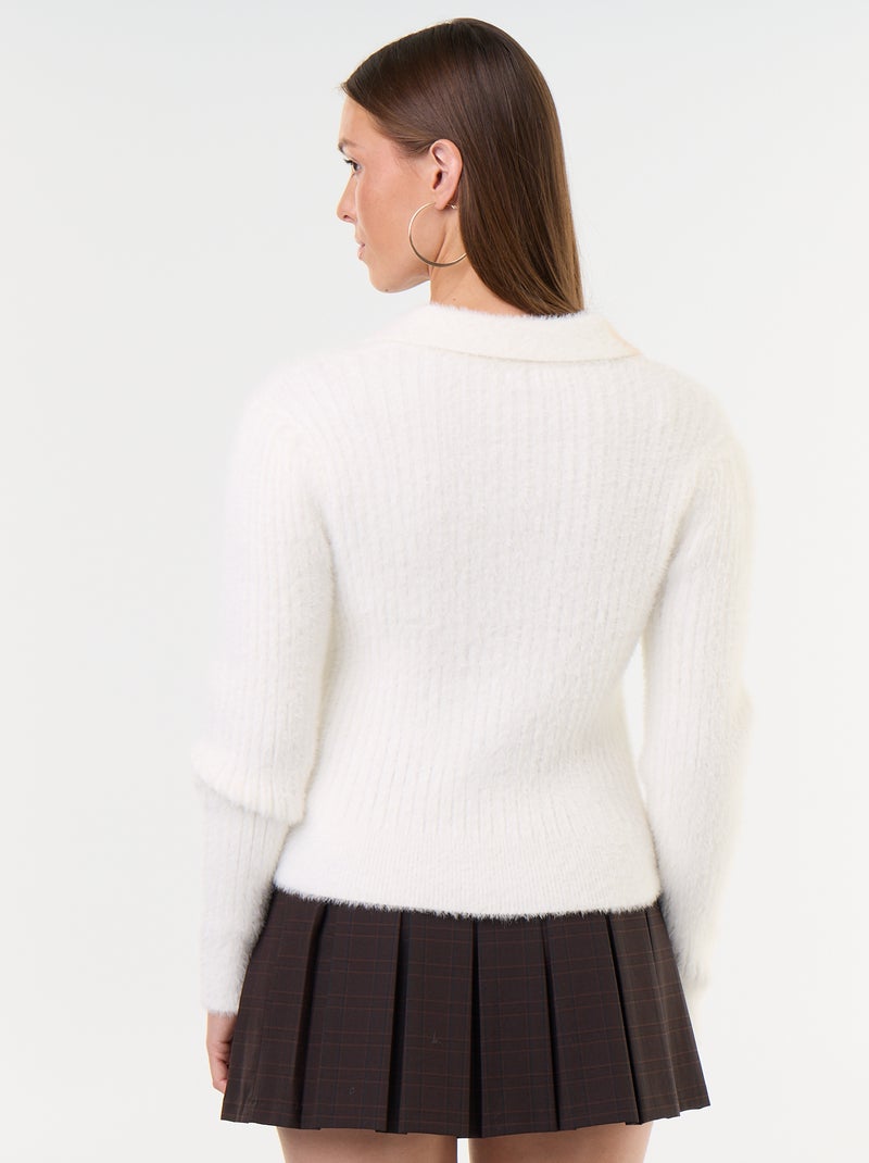 Pull en maille poilue avec col polo Blanc - Kiabi