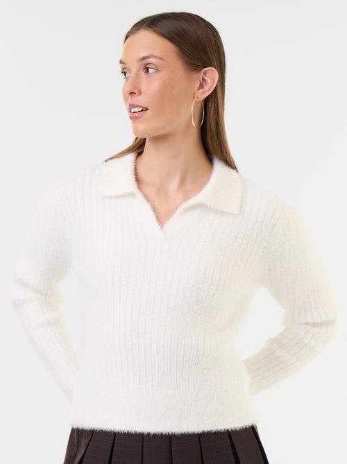 Pull en maille poilue avec col polo - Kiabi