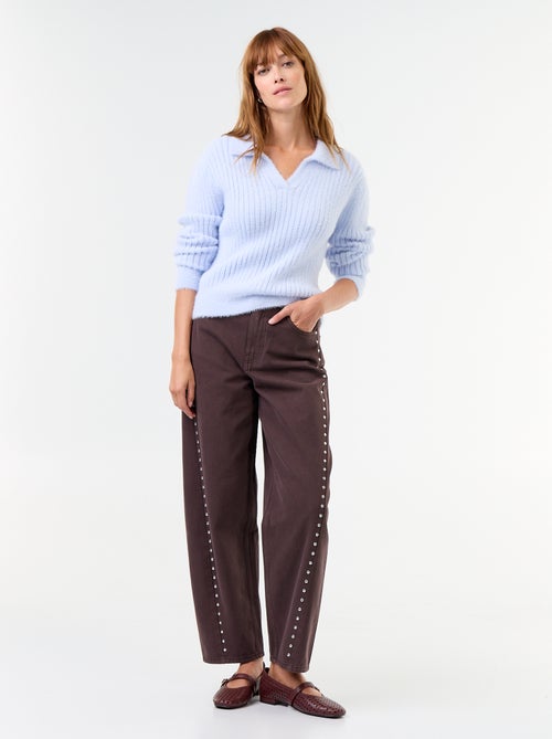 Pull en maille poilue avec col polo - Kiabi