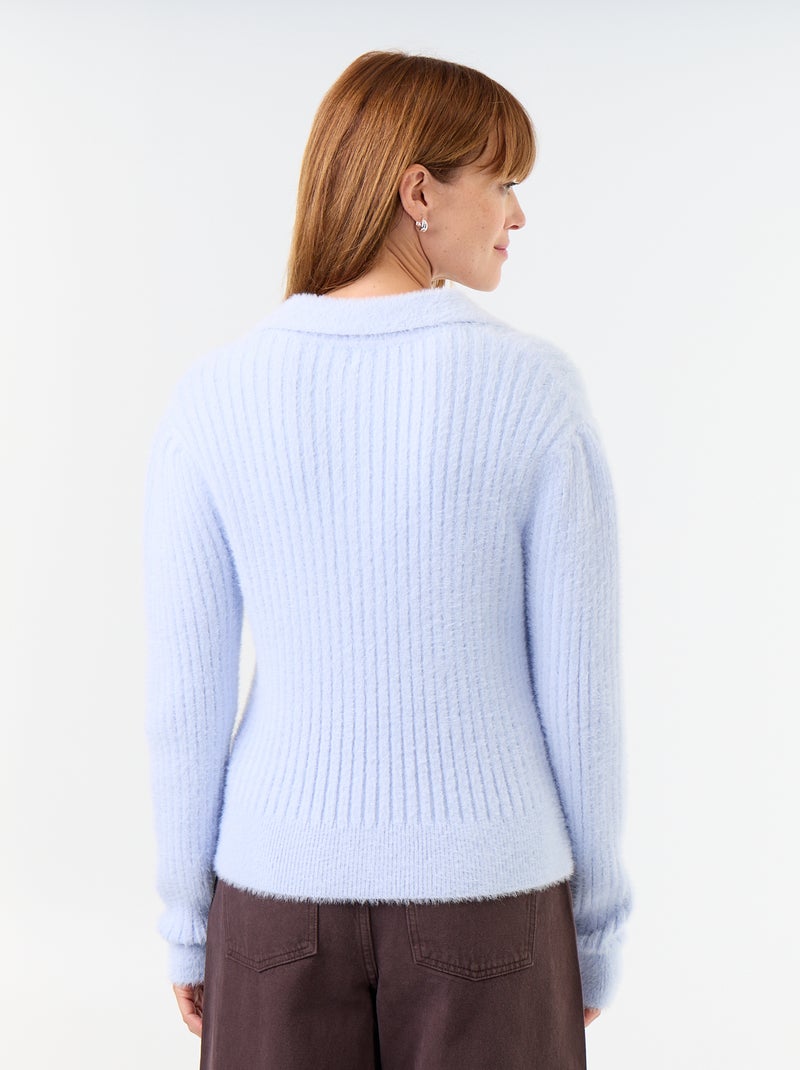 Pull en maille poilue avec col polo Bleu - Kiabi