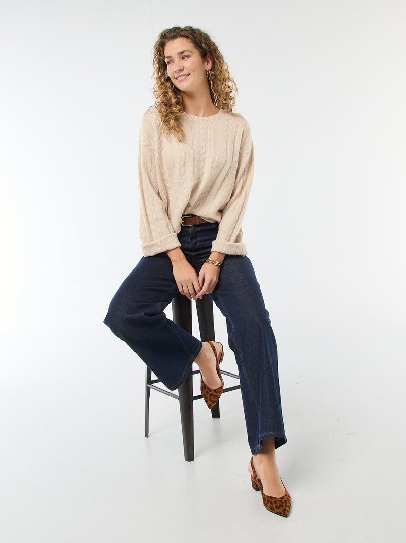 Pull en maille torsadée Beige - Kiabi