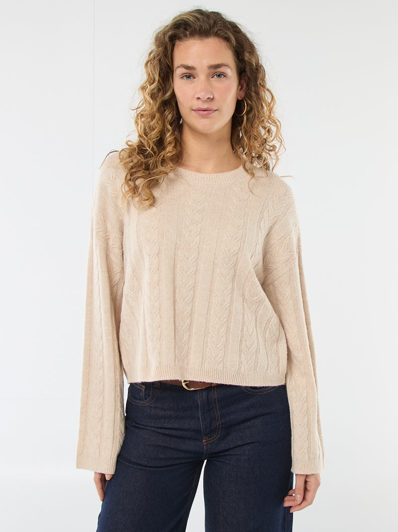 Pull en maille torsadée Beige - Kiabi