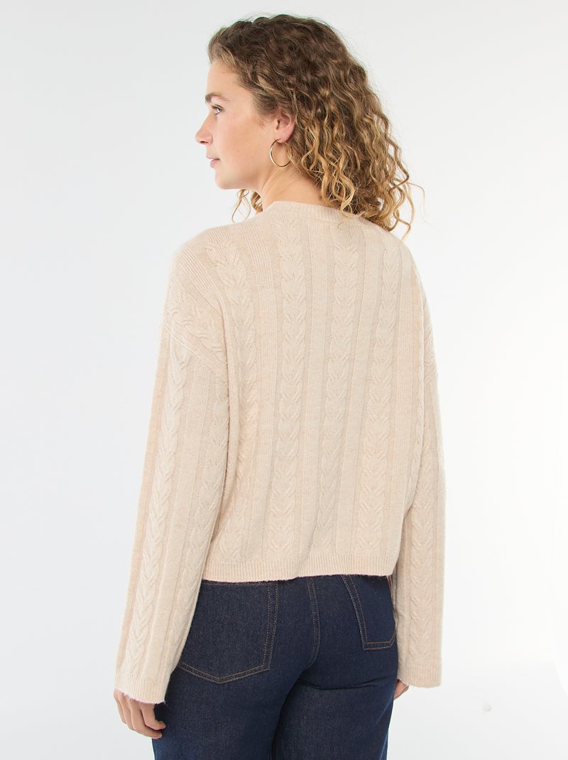 Pull en maille torsadée Beige - Kiabi