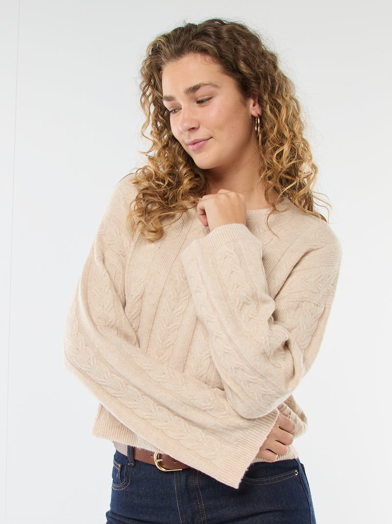 Pull en maille torsadée Beige - Kiabi