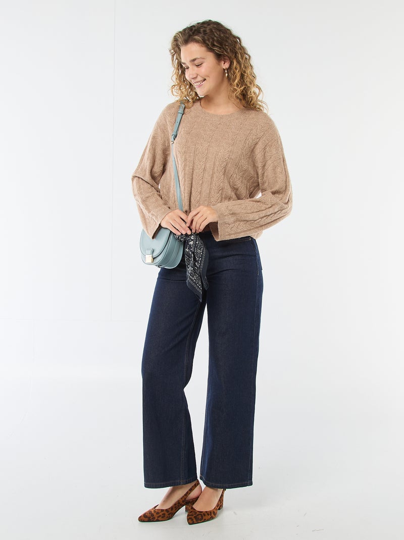 Pull en maille torsadée Marron - Kiabi