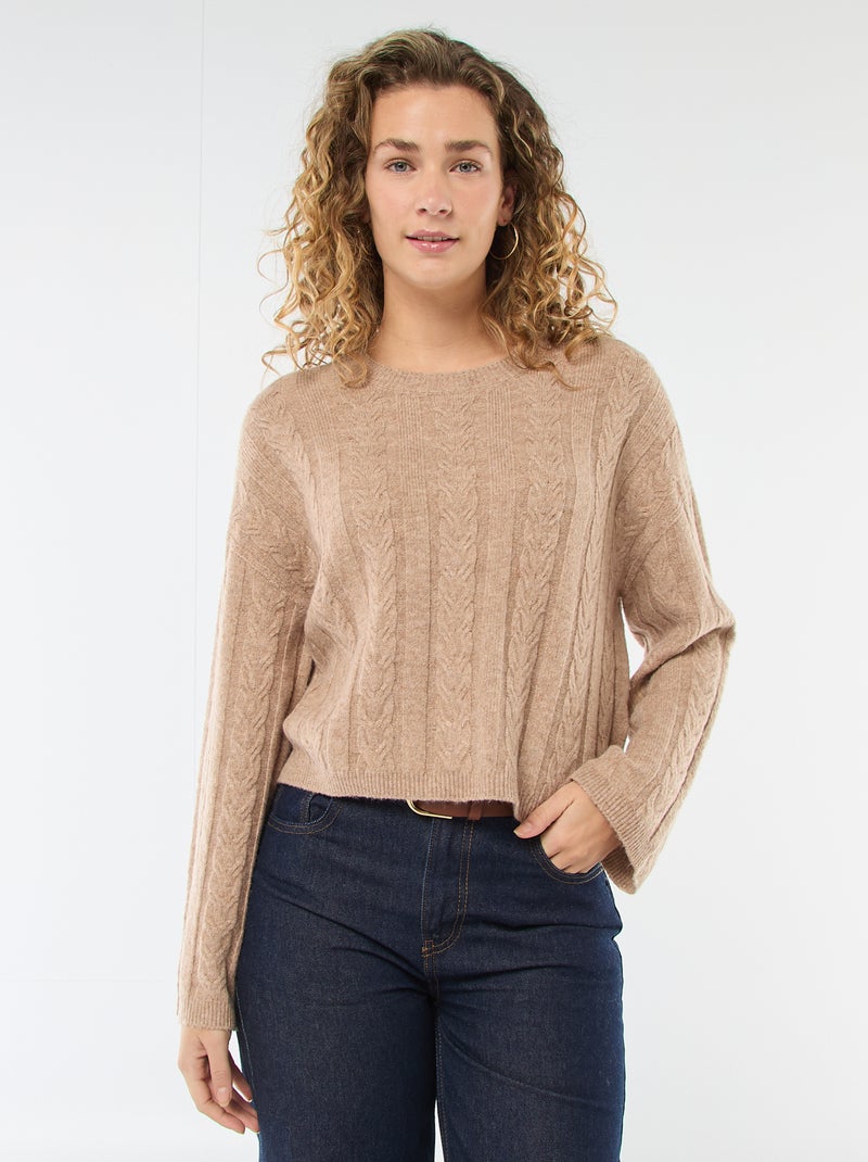Pull en maille torsadée Marron - Kiabi