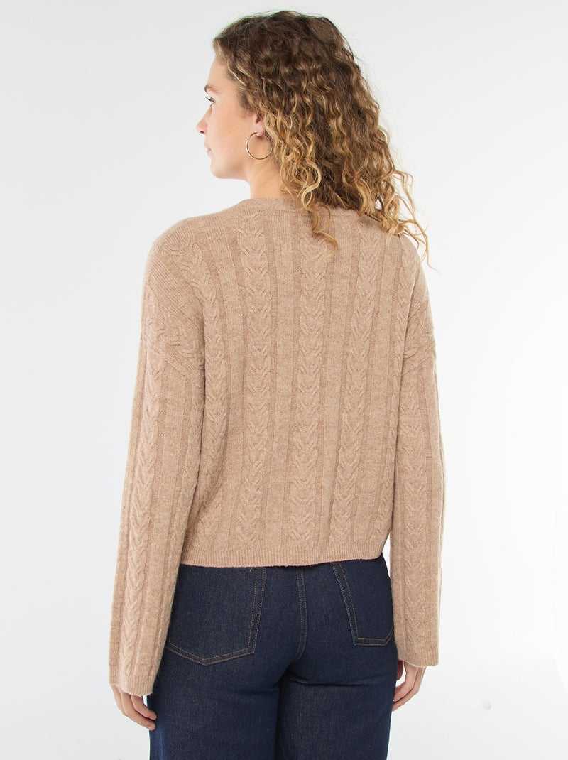 Pull en maille torsadée Marron - Kiabi