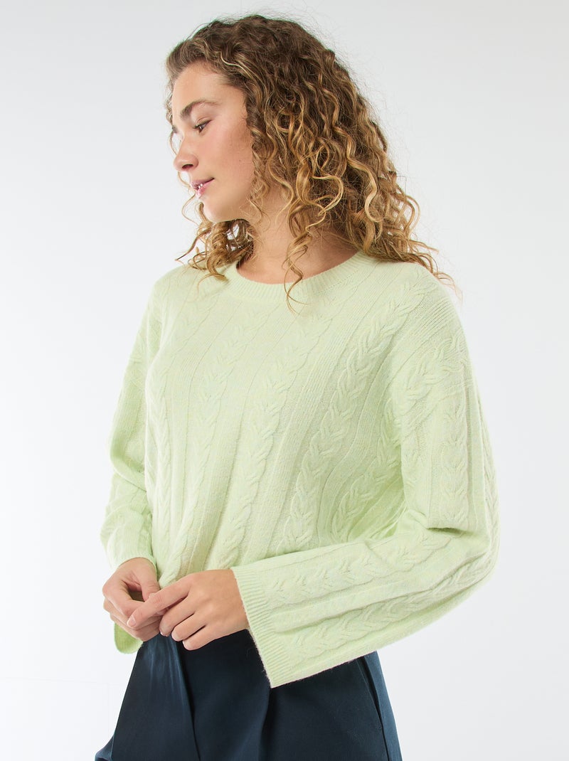 Pull en maille torsadée Vert - Kiabi