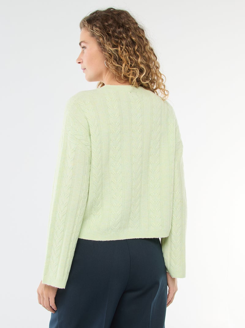 Pull en maille torsadée Vert - Kiabi