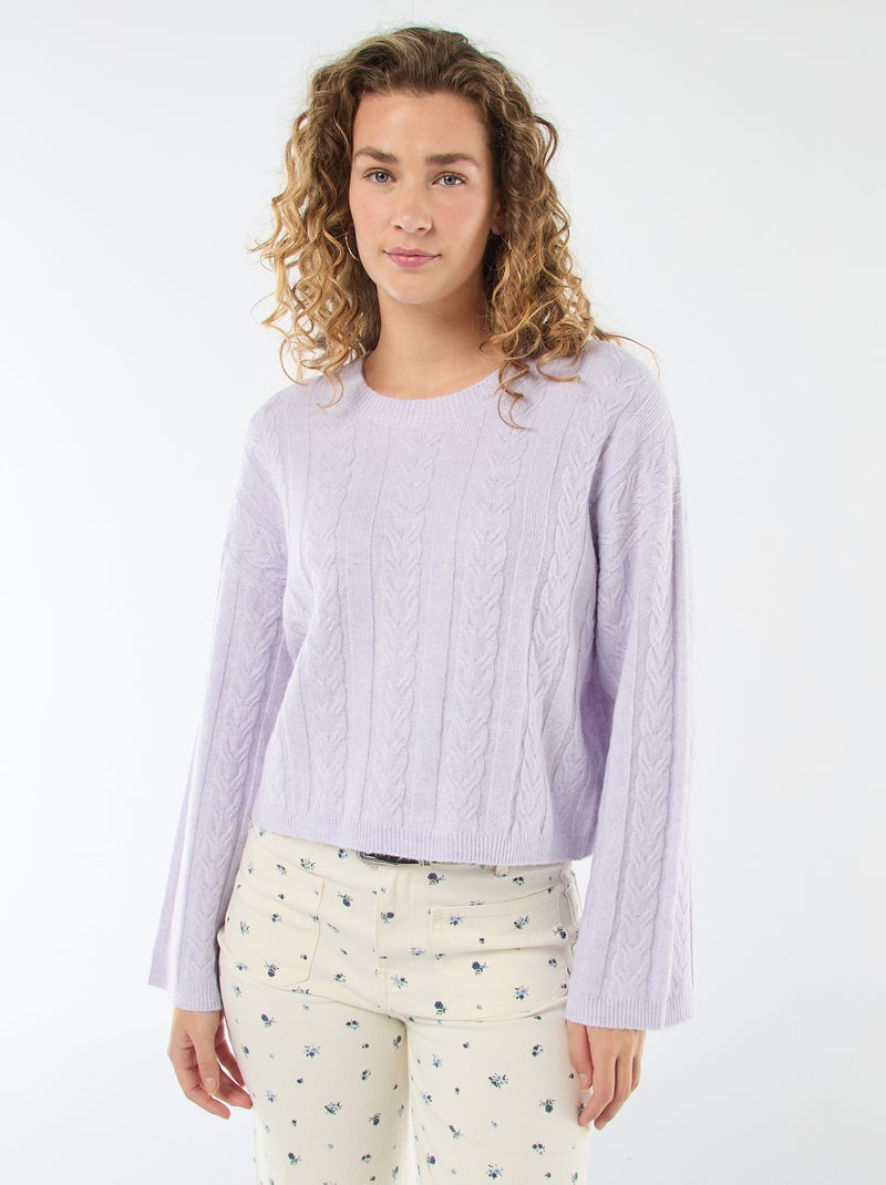 Pull en maille torsadée Violet - Kiabi