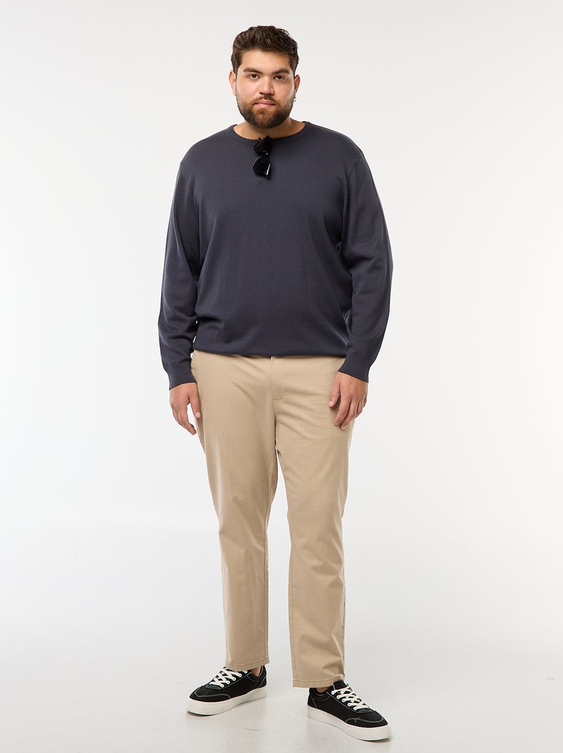 Pull en maille uni col rond Bleu - Kiabi