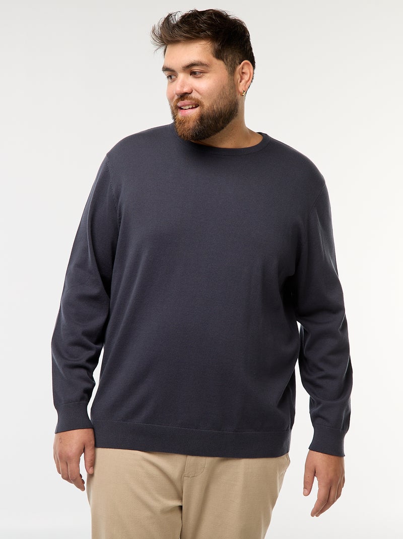 Pull en maille uni col rond Bleu - Kiabi