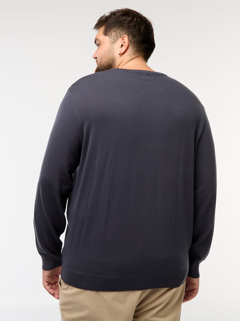 Pull en maille uni col rond Bleu - Kiabi