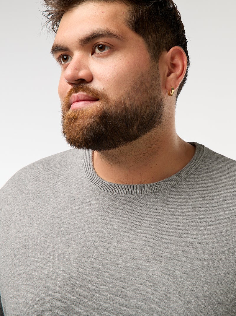 Pull en maille uni col rond Gris - Kiabi