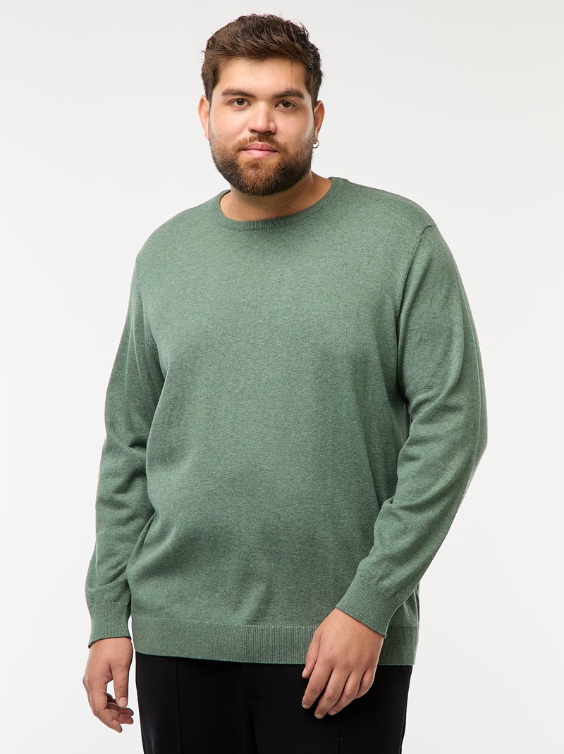 Pull en maille uni col rond Vert - Kiabi