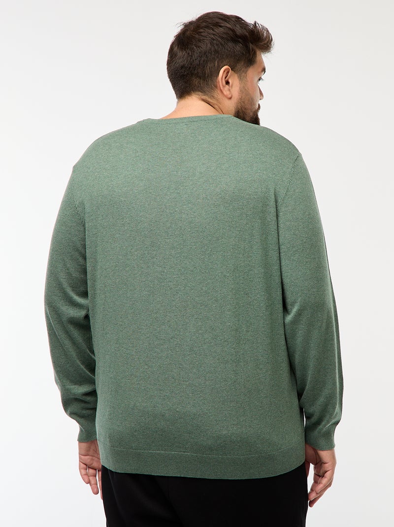 Pull en maille uni col rond Vert - Kiabi