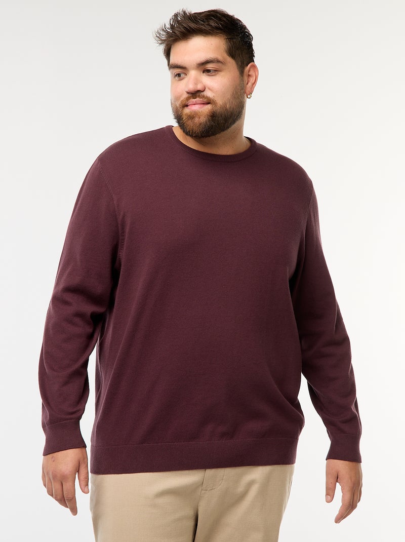 Pull en maille uni col rond Violet - Kiabi