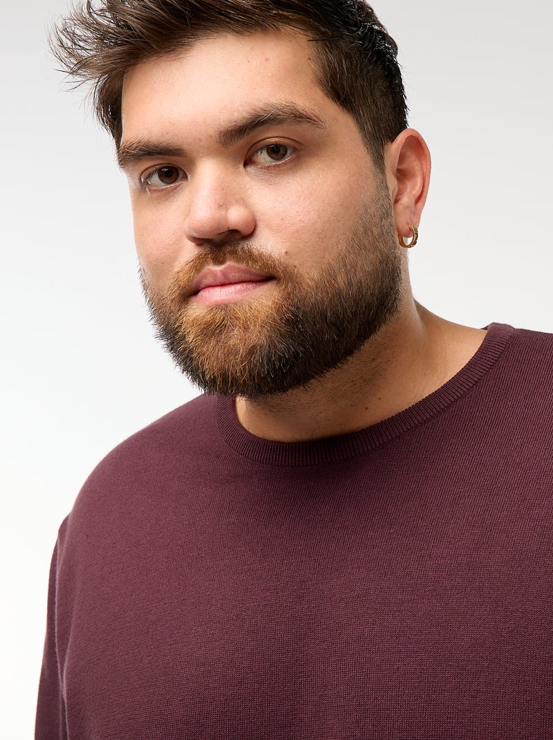 Pull en maille uni col rond Violet - Kiabi