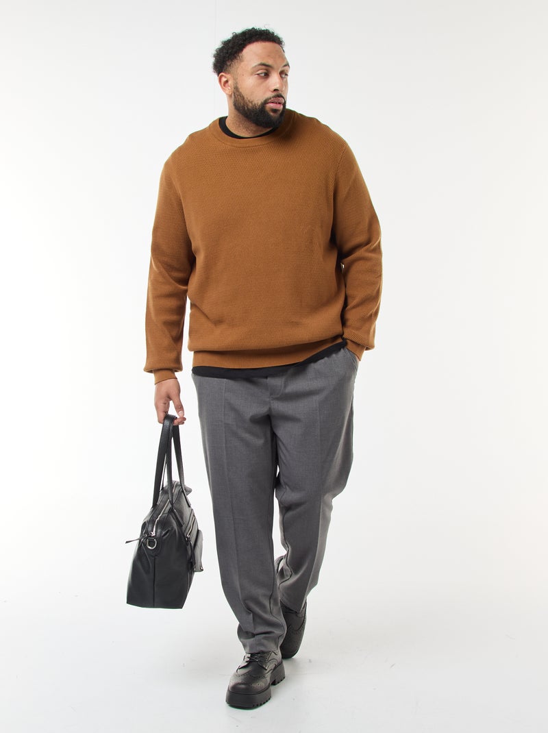 Pull en maille uni Marron - Kiabi