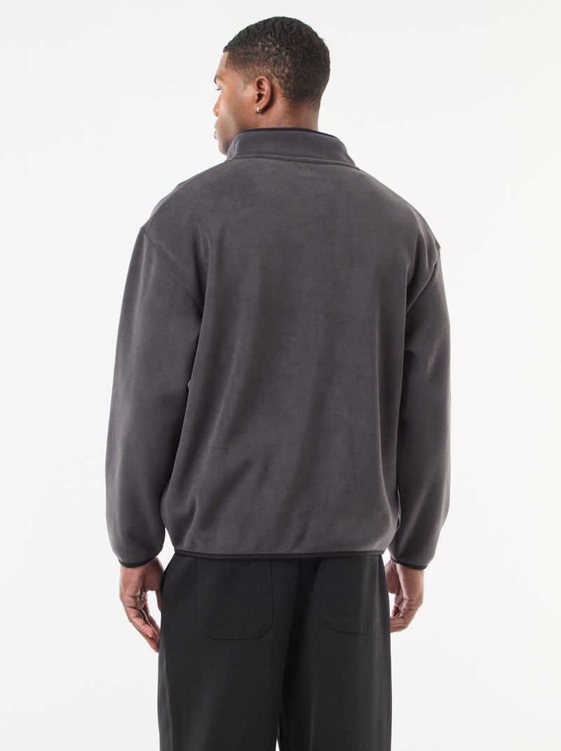 Pull en polaire col camionneur pressionnée Noir - Kiabi