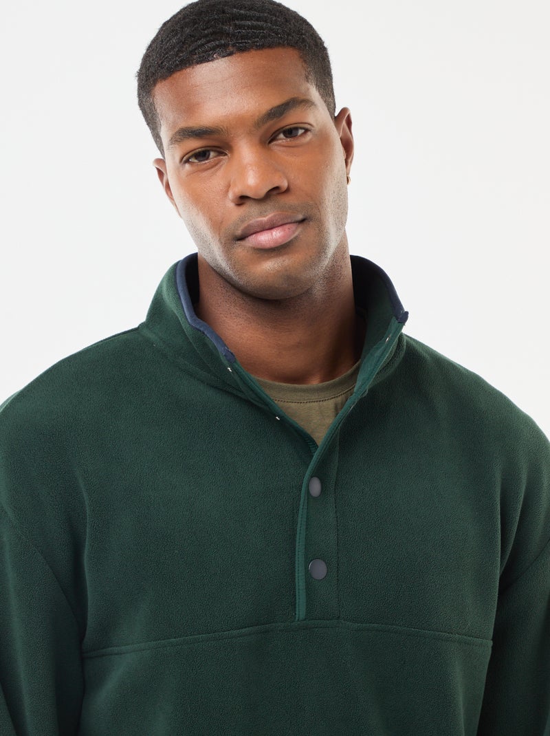 Pull en polaire col camionneur pressionnée Vert - Kiabi