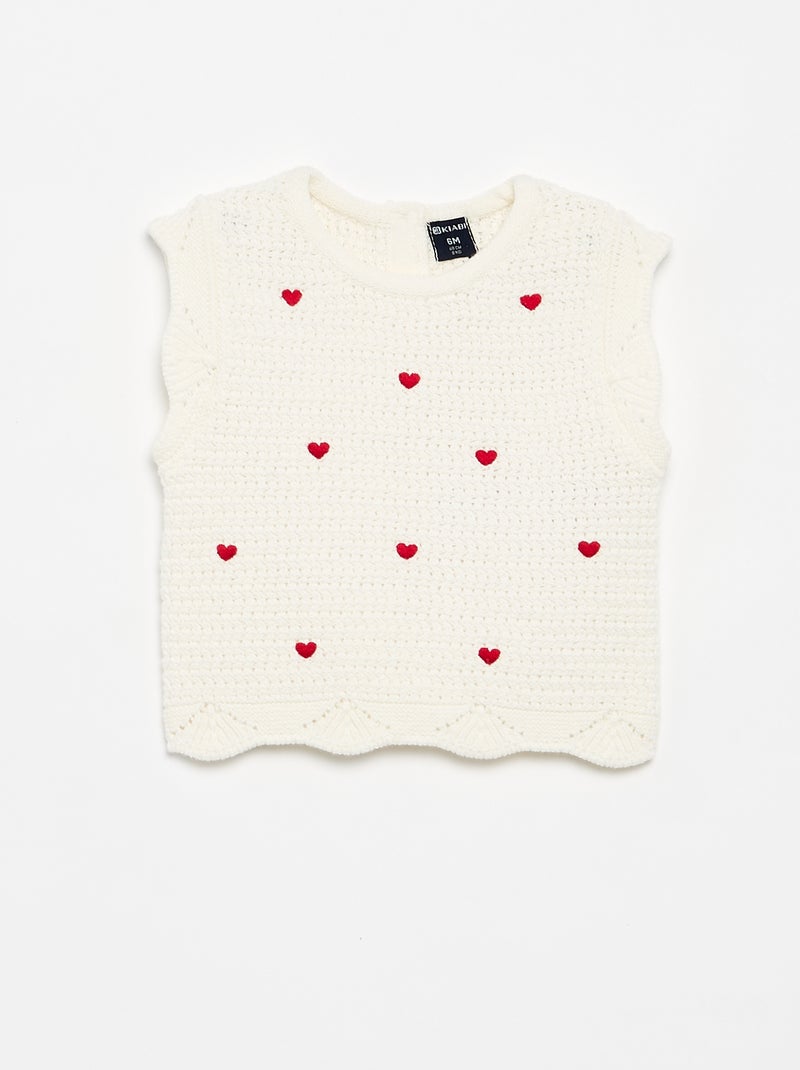Pull en tricot avec broderies 'cœurs' Blanc - Kiabi