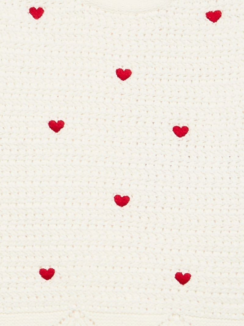 Pull en tricot avec broderies 'cœurs' Blanc - Kiabi