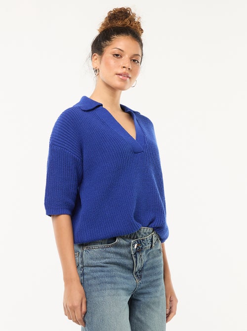 Pull esprit polo avec encolure V - Kiabi