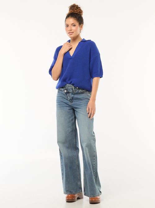 Pull esprit polo avec encolure V - Kiabi