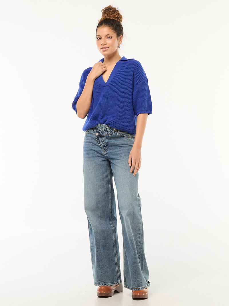 Pull esprit polo avec encolure V Bleu - Kiabi