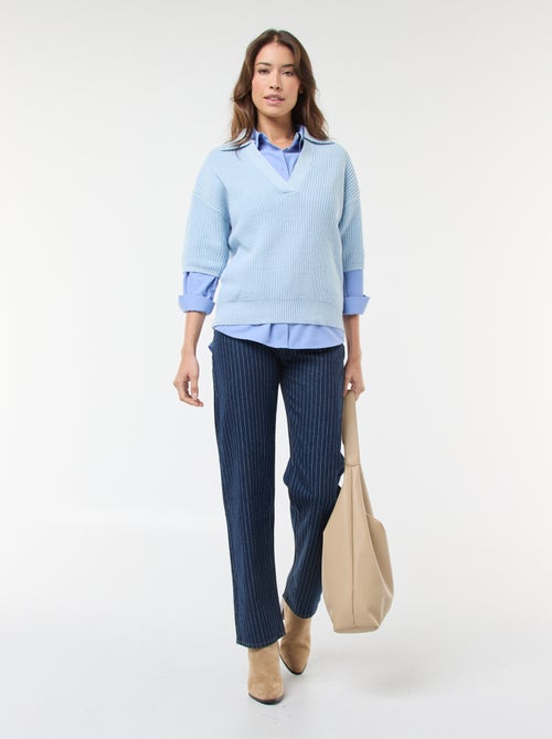 Pull esprit polo avec encolure V - Kiabi