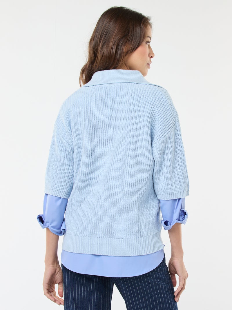 Pull esprit polo avec encolure V Bleu - Kiabi