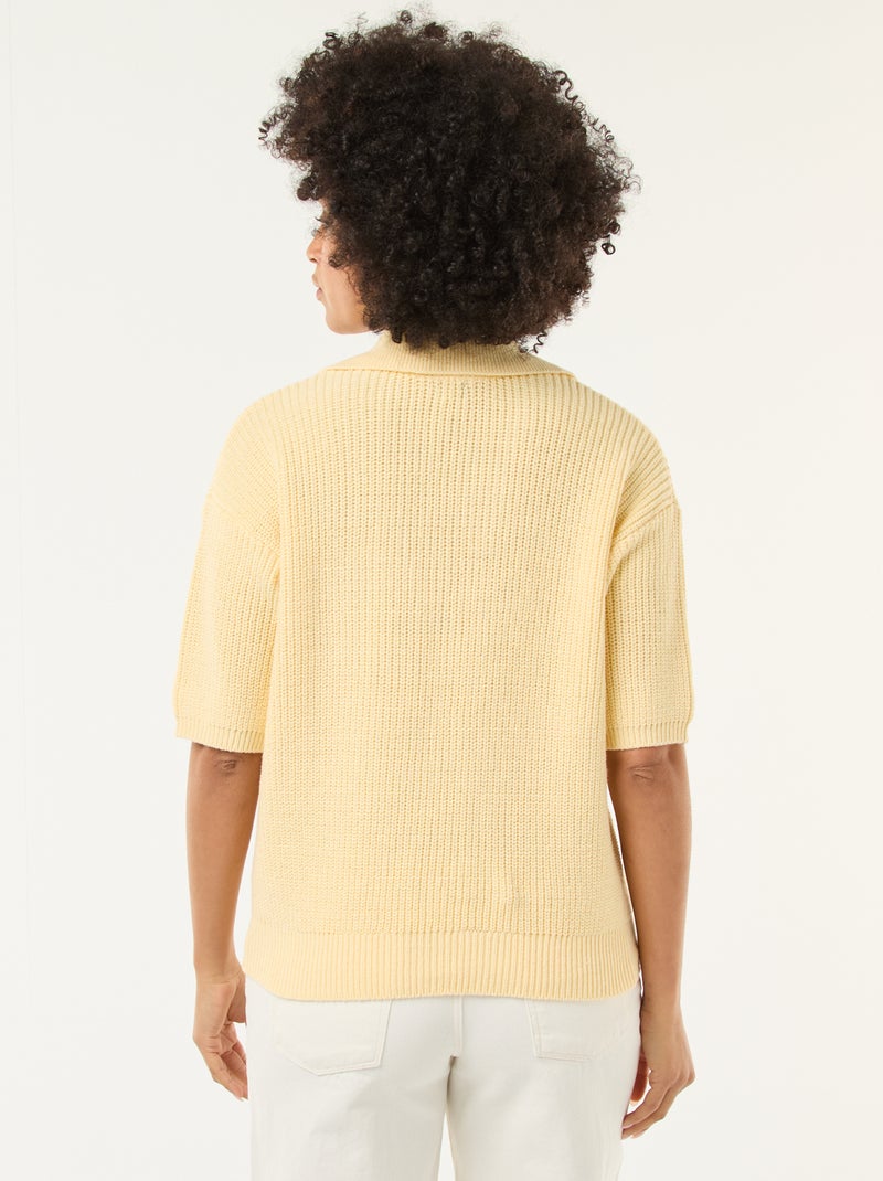 Pull esprit polo avec encolure V Jaune - Kiabi