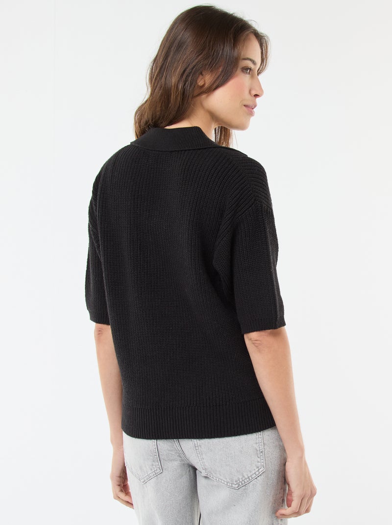 Pull esprit polo avec encolure V Noir - Kiabi