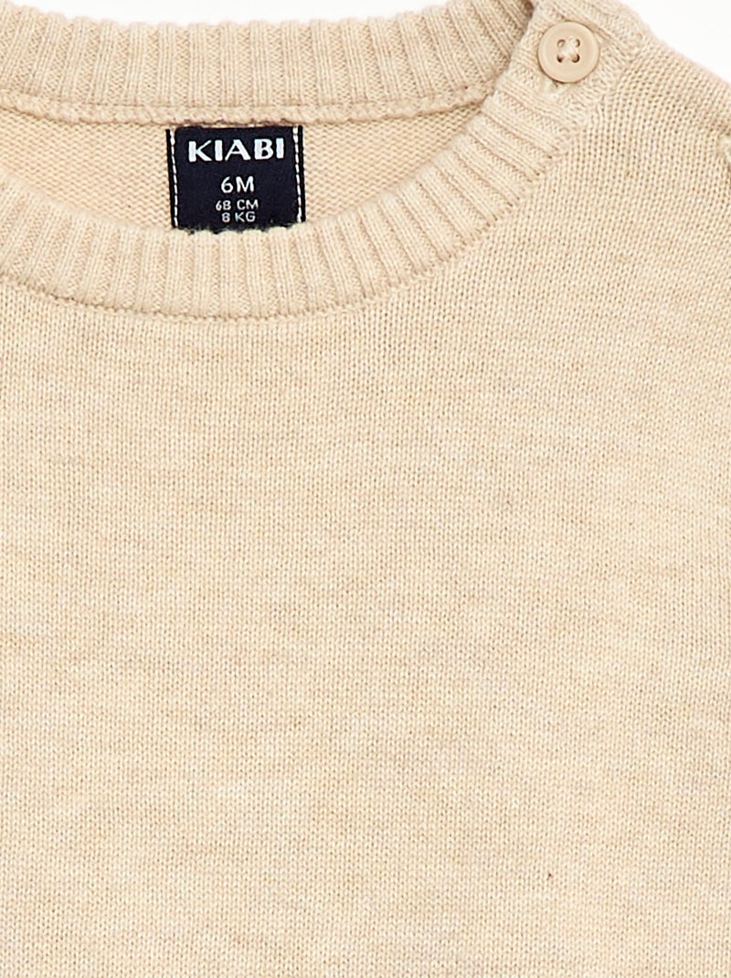 Pull fine jauge encolure boutonnée Beige - Kiabi