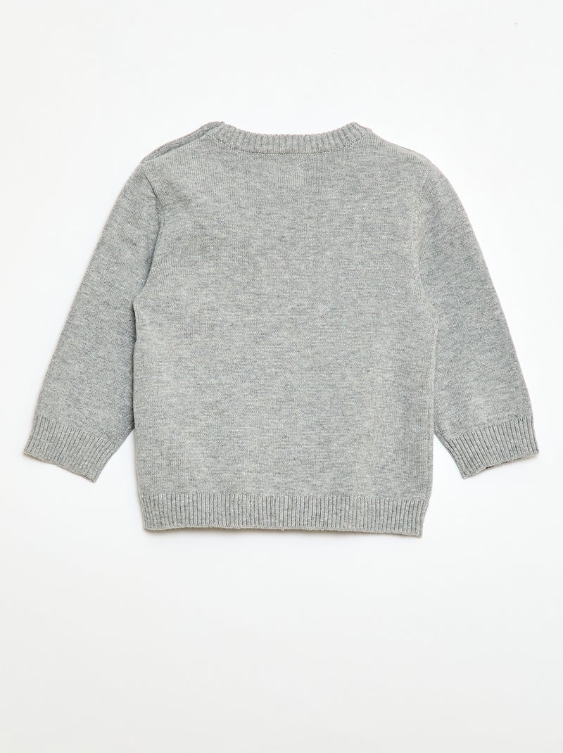 Pull fine jauge encolure boutonnée Gris - Kiabi