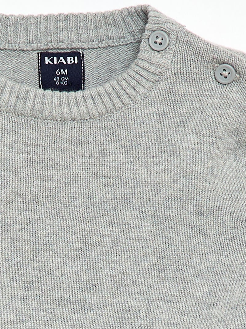 Pull fine jauge encolure boutonnée Gris - Kiabi