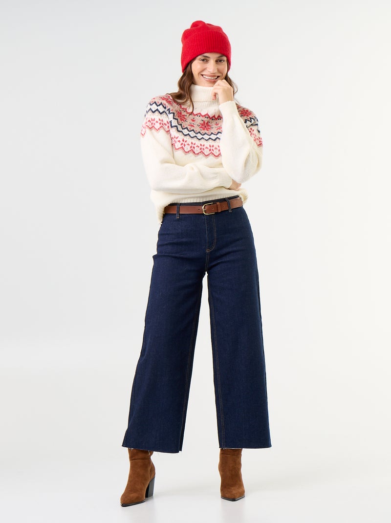 Pull grosse jauge jacquard Beige - Kiabi