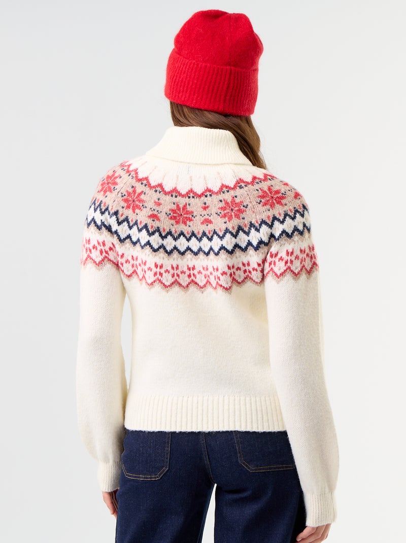 Pull grosse jauge jacquard Beige - Kiabi