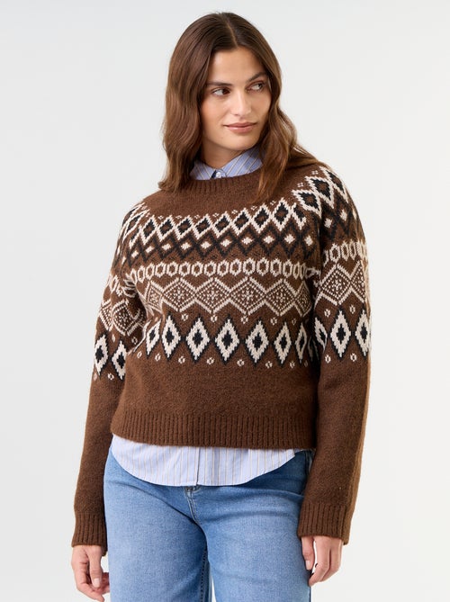 Pull grosse jauge jacquard - Kiabi